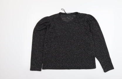 Zara Womens Silver Round Neck Polyester Pullover Jumper Size L