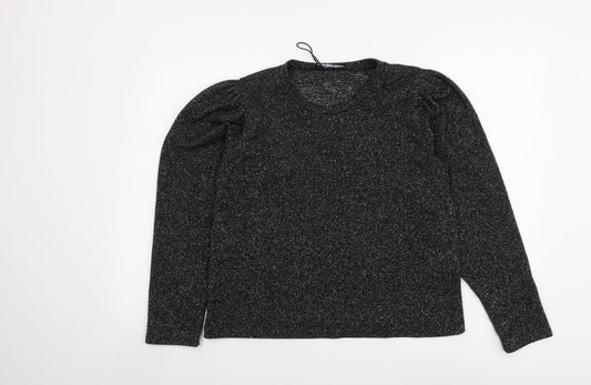 Zara Womens Silver Round Neck Polyester Pullover Jumper Size L