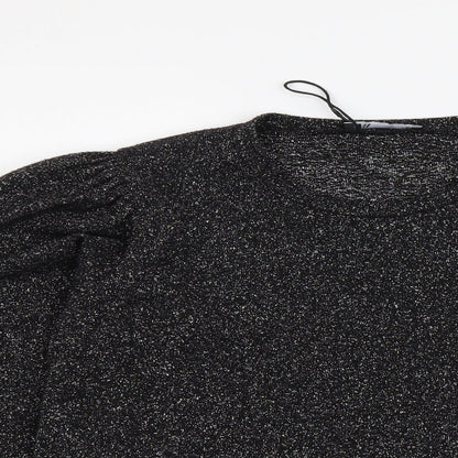 Zara Womens Silver Round Neck Polyester Pullover Jumper Size L