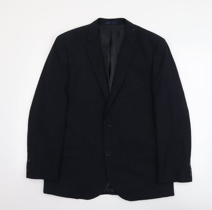 B&W Mens Blue Striped Polyethylene Jacket Suit Jacket Size M