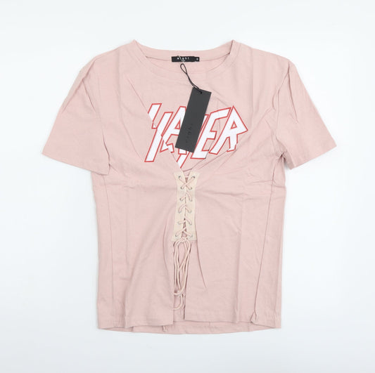 Eight Paris Womens Pink Cotton Basic T-Shirt Size S Round Neck