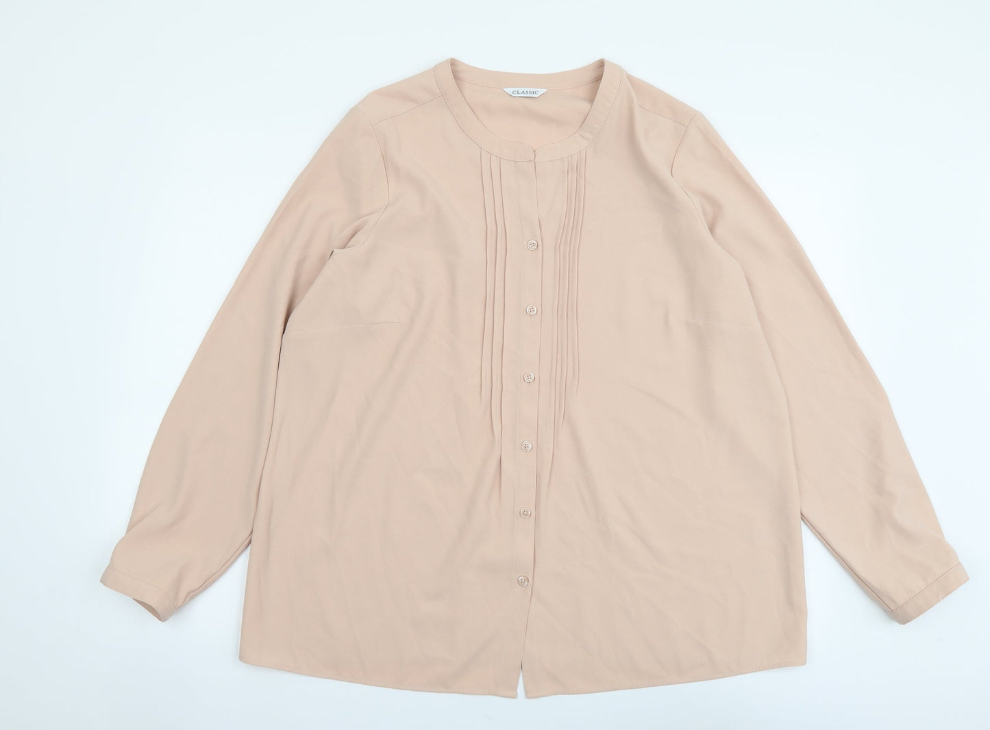Marks and Spencer Womens Pink Polyester Basic Button-Up Size 18 Round Neck