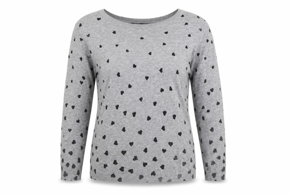 Dorothy Perkins Womens Grey Round Neck Geometric Cotton Pullover Jumper Size 10 - Hearts Pattern