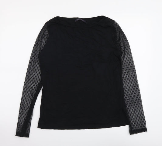 Marks and Spencer Womens Black Viscose Basic Blouse Size 12 Boat Neck - Mesh Sleeves