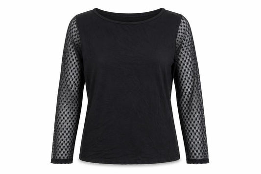Marks and Spencer Womens Black Viscose Basic Blouse Size 12 Boat Neck - Mesh Sleeves