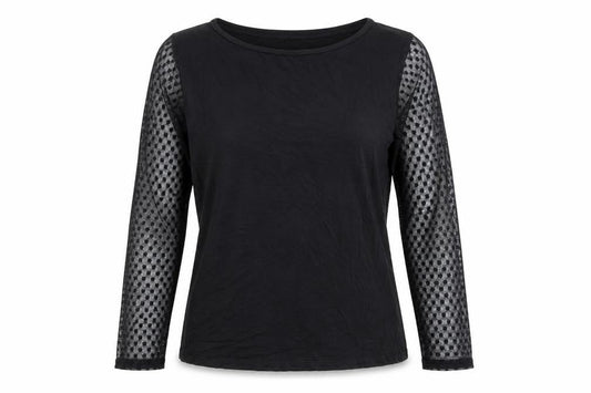 Marks and Spencer Womens Black Viscose Basic Blouse Size 12 Boat Neck - Mesh Sleeves