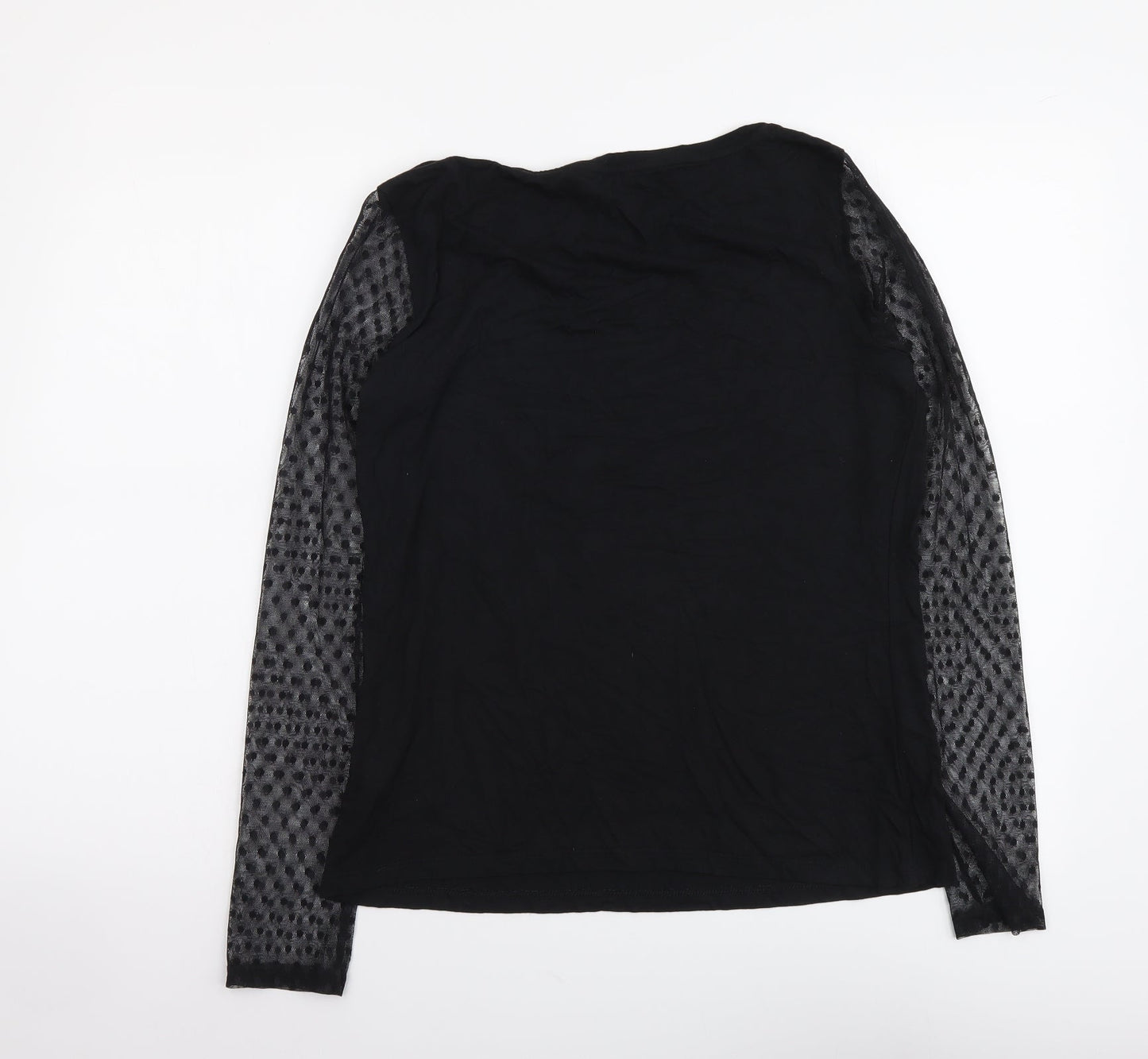 Marks and Spencer Womens Black Viscose Basic Blouse Size 12 Boat Neck - Mesh Sleeves