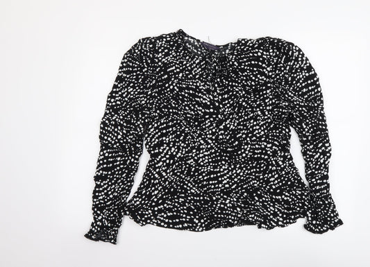 Marks and Spencer Womens Black Geometric Viscose Basic Blouse Size 12 Round Neck