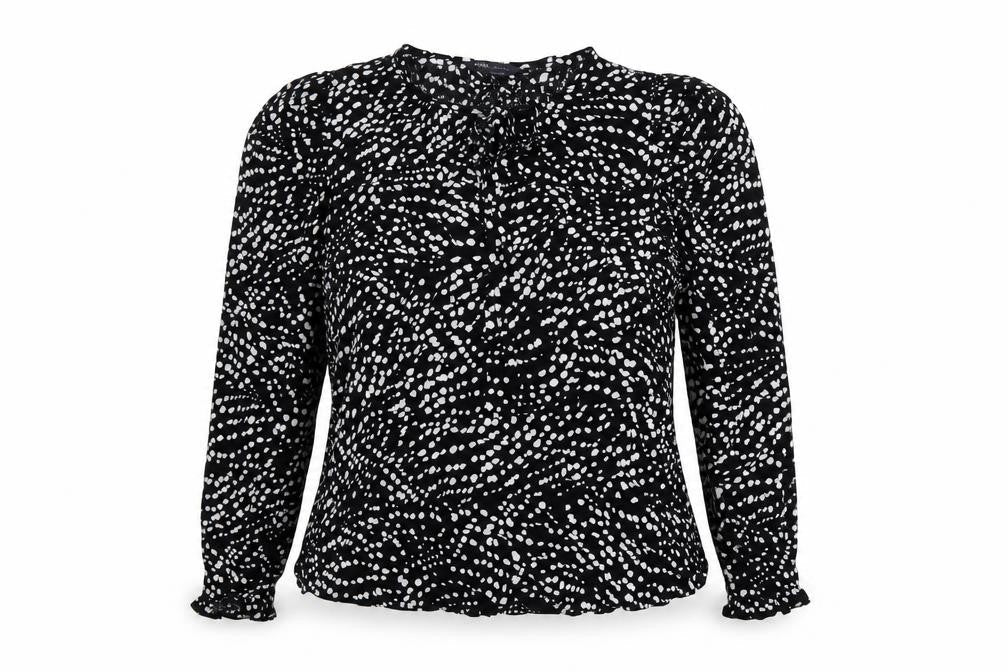 Marks & Spencer Womens Black Geometric Viscose Basic Blouse Size 12 Round Neck