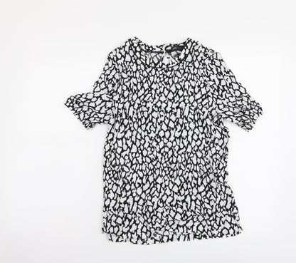 Marks & Spencer Womens Black Geometric Viscose Basic Blouse Size 6 Round Neck