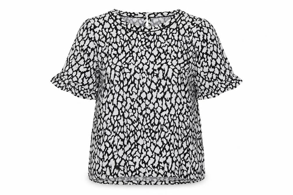 Marks & Spencer Womens Black Geometric Viscose Basic Blouse Size 6 Round Neck