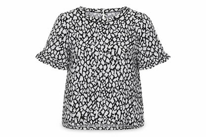 Marks & Spencer Womens Black Geometric Viscose Basic Blouse Size 6 Round Neck