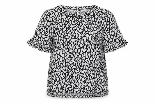 Marks and Spencer Womens Black Geometric Viscose Basic Blouse Size 6 Round Neck