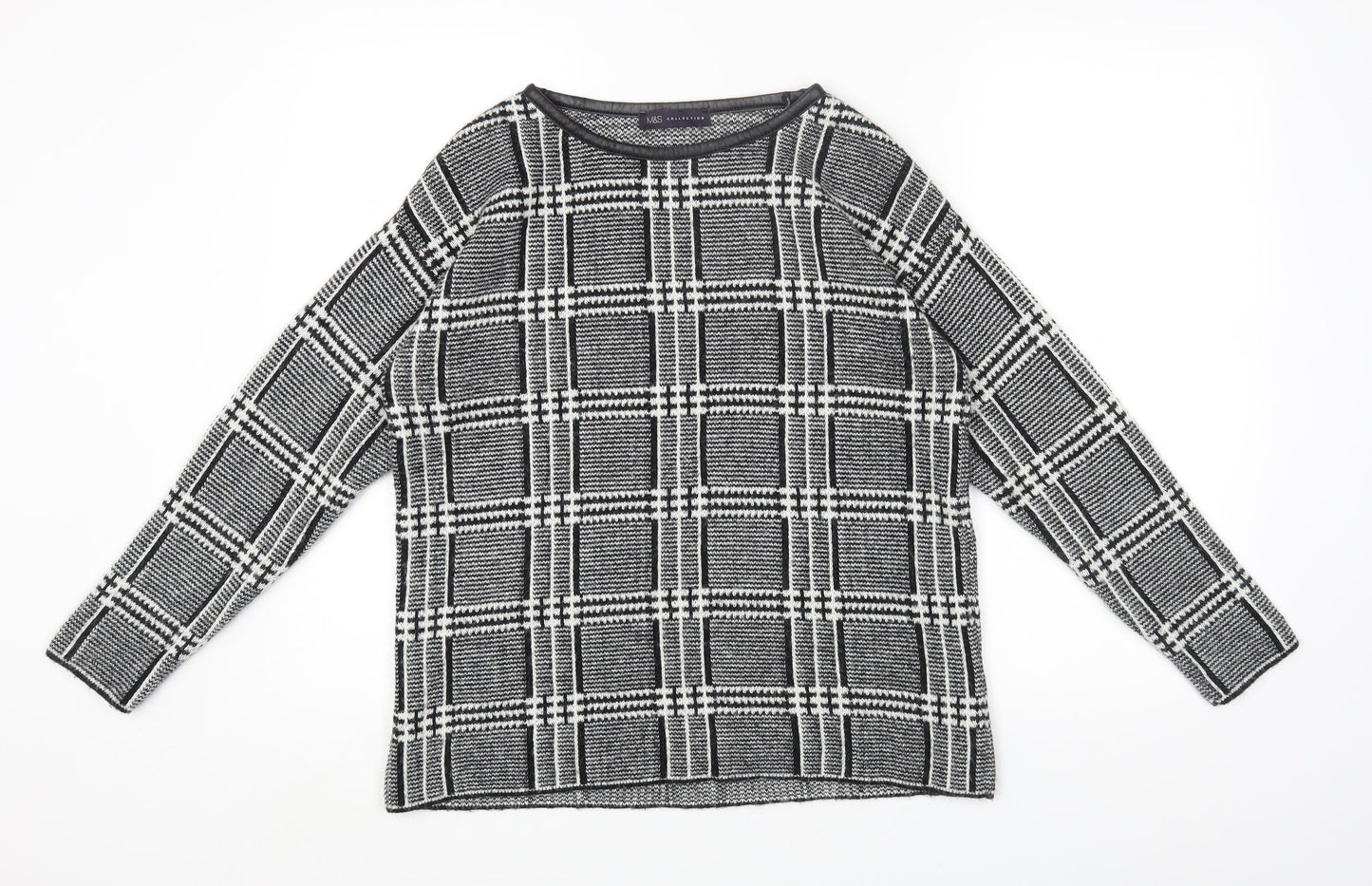 Marks and Spencer Womens Black Round Neck Geometric Acrylic Pullover Jumper Size 12