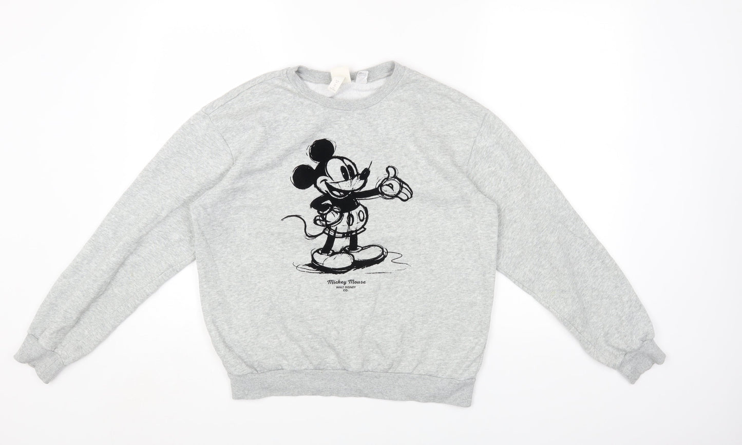 H&M Womens Grey Round Neck Cotton Pullover Jumper Size XS - Mickey Mouse