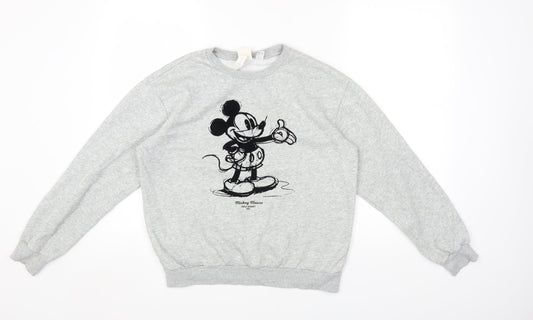 H&M Womens Grey Round Neck Cotton Pullover Jumper Size XS - Mickey Mouse