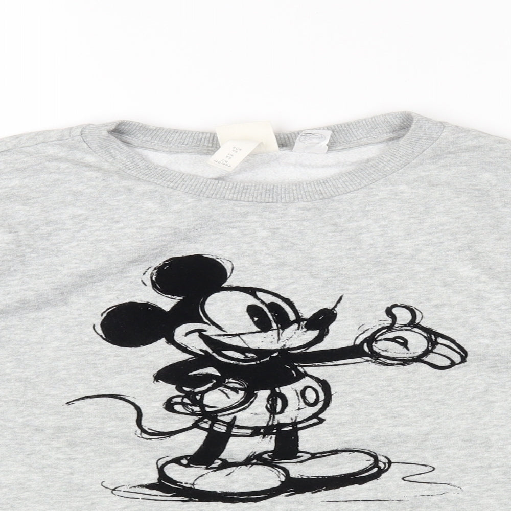 H&M Womens Grey Round Neck Cotton Pullover Jumper Size XS - Mickey Mouse