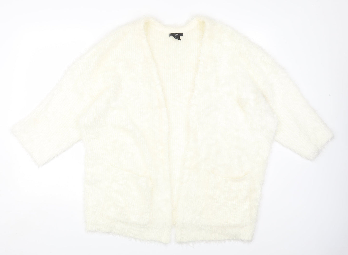 H&M Womens Ivory Round Neck Acrylic Cardigan Jumper Size M