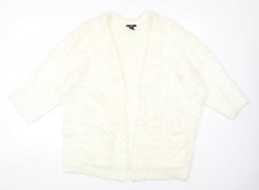 H&M Womens Ivory Round Neck Acrylic Cardigan Jumper Size M