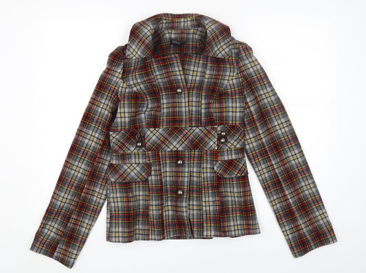 Topshop Womens Multicoloured Check Jacket Blazer Size 8 Button