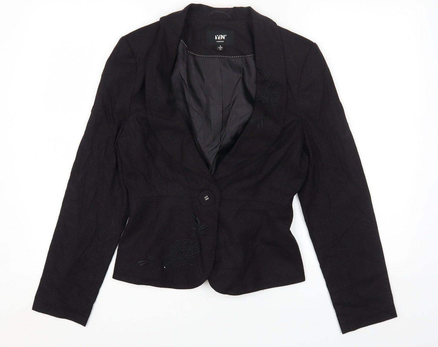 IEN LONDON Womens Black Jacket Blazer Size 8 Button