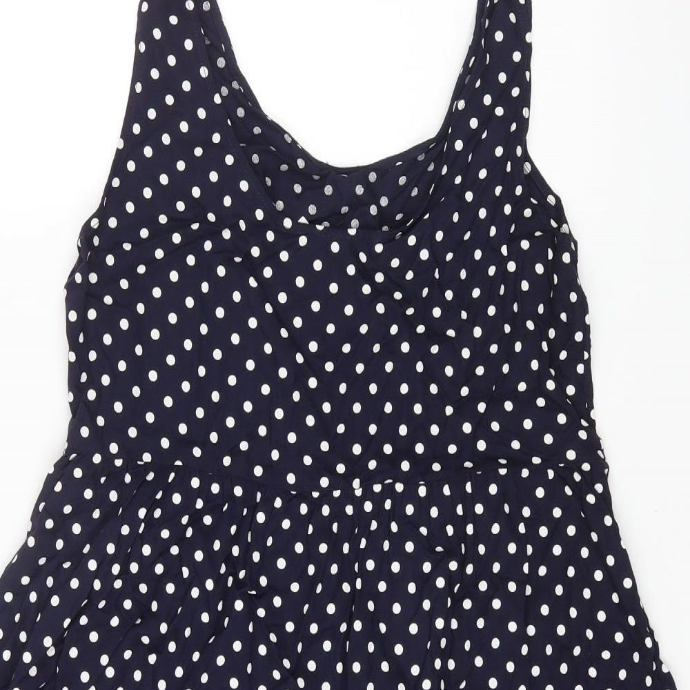 H&M Womens Blue Polka Dot Viscose A-Line Size 12 Round Neck