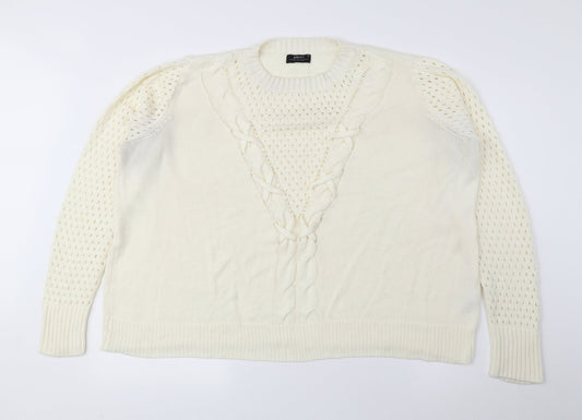 Papaya Womens Ivory Round Neck Acrylic Pullover Jumper Size XL