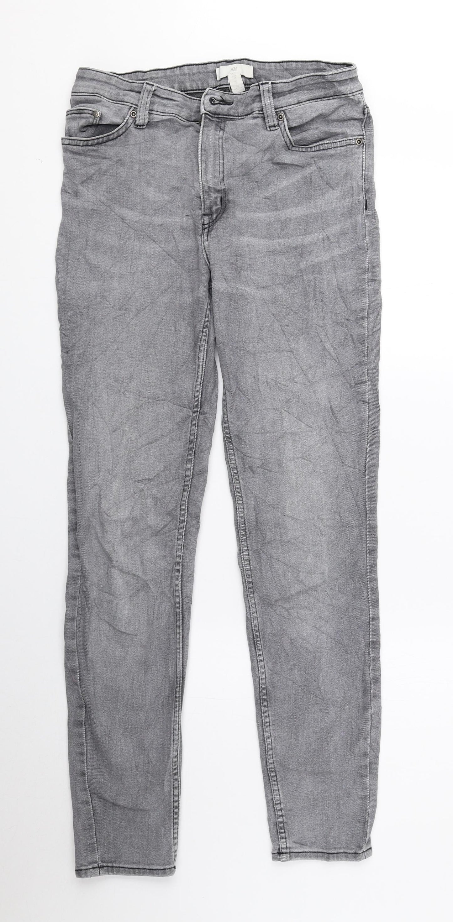 H&M Womens Grey Cotton Skinny Jeans Size 10 L28 in Regular Zip