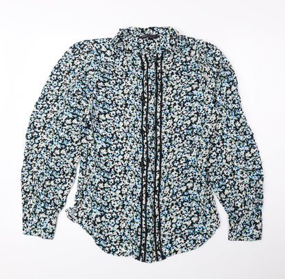 Marks & Spencer Womens Multicoloured Floral Polyester Basic Button-Up Size 6 Round Neck