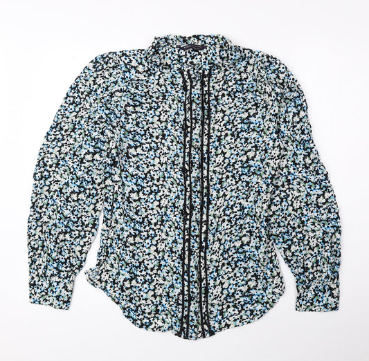 Marks and Spencer Womens Multicoloured Floral Polyester Basic Button-Up Size 6 Round Neck