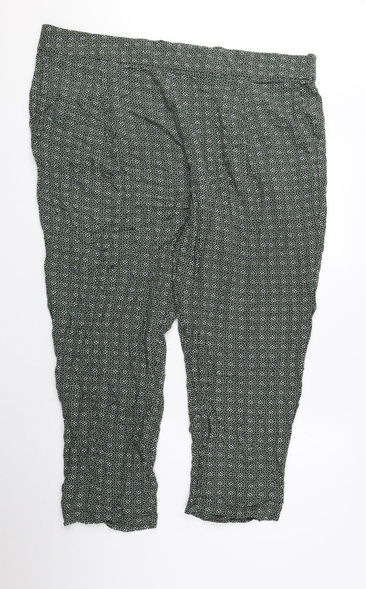 Marks and Spencer Womens Green Geometric Viscose Bloomer Trousers Size 24 L24 in Regular