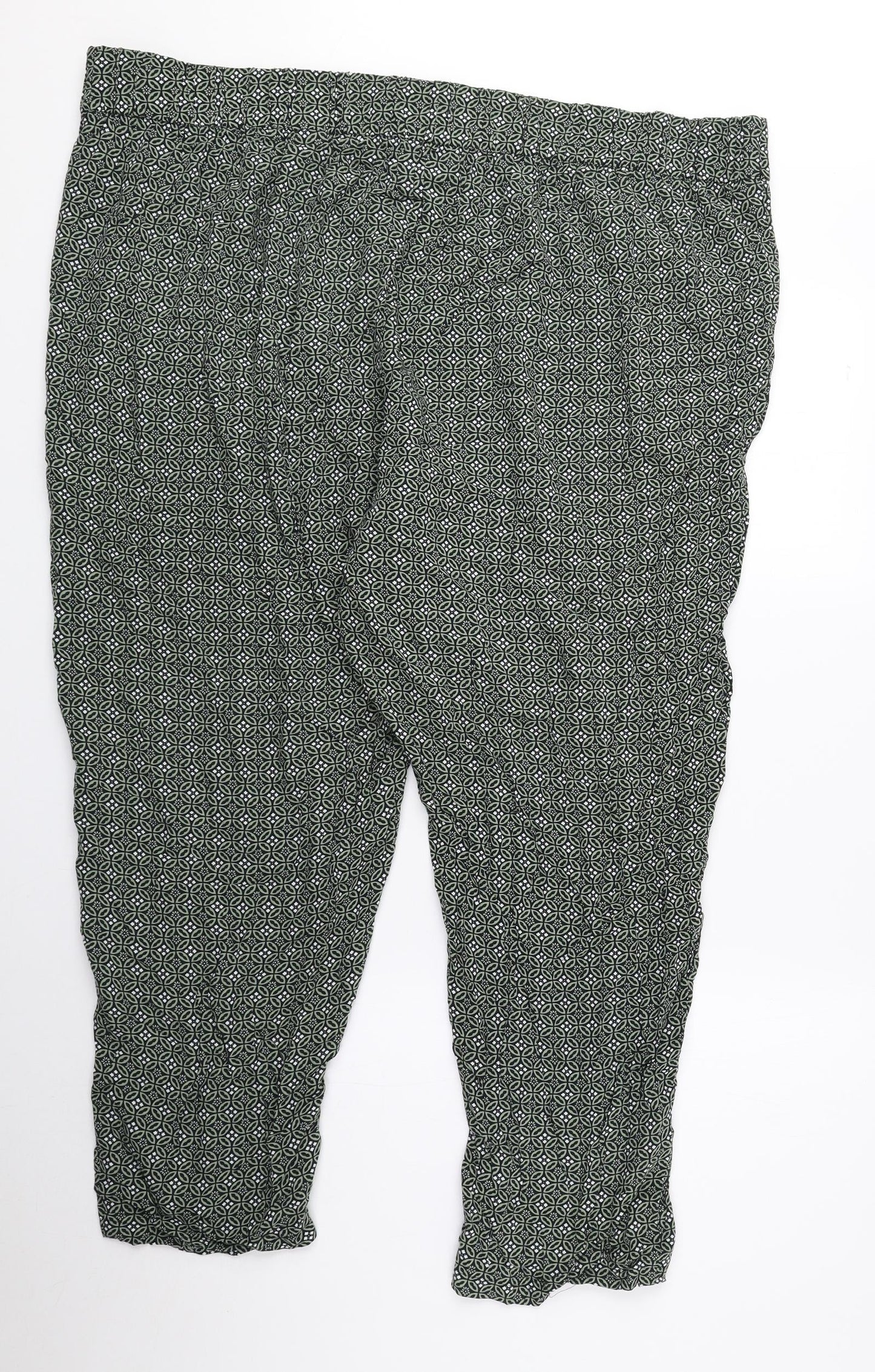 Marks and Spencer Womens Green Geometric Viscose Bloomer Trousers Size 24 L24 in Regular