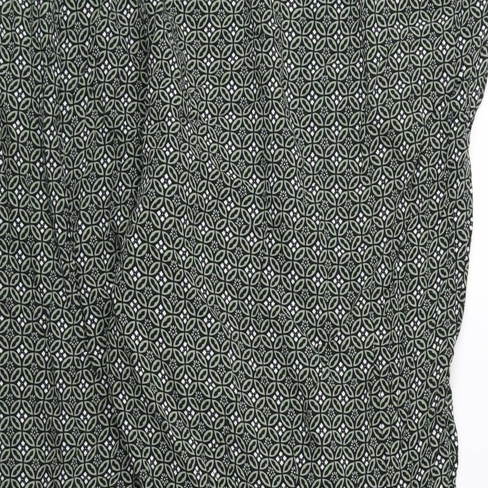 Marks and Spencer Womens Green Geometric Viscose Bloomer Trousers Size 24 L24 in Regular