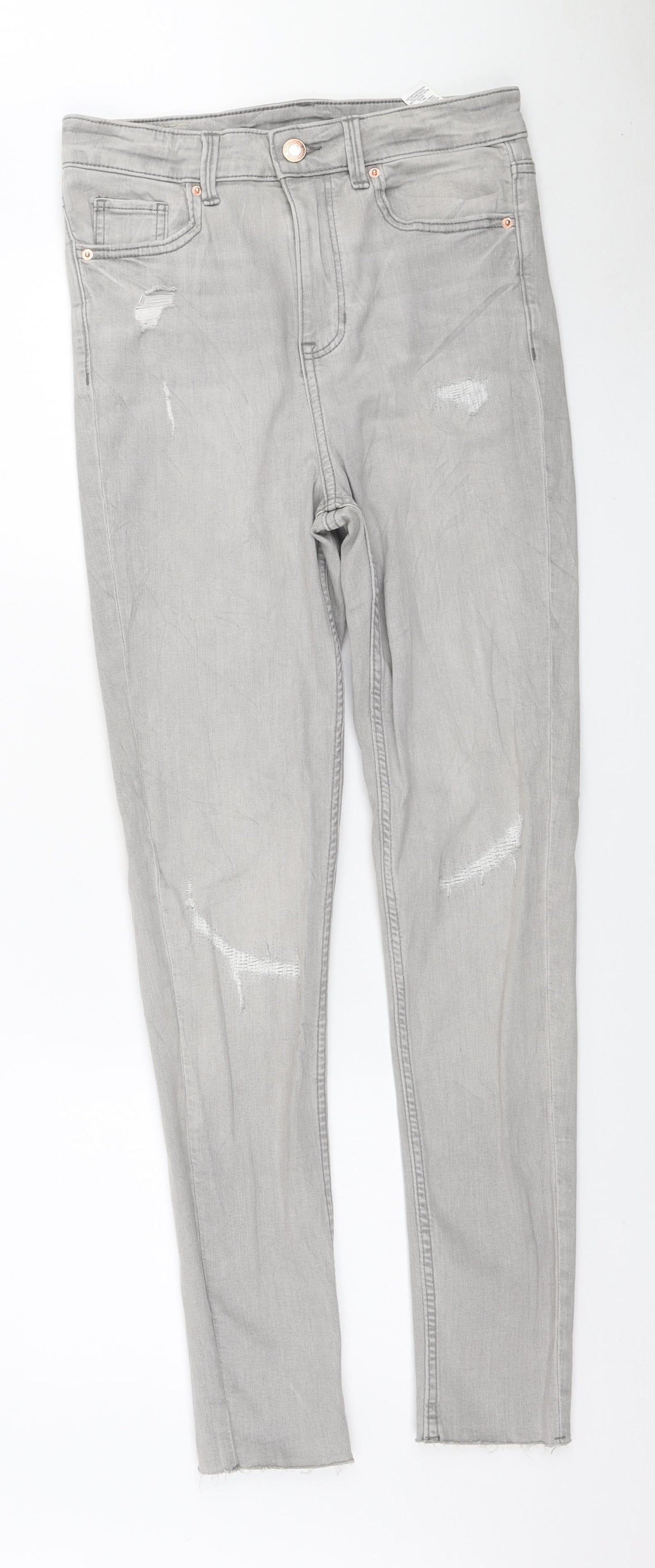 Marks and Spencer Womens Grey Cotton Skinny Jeans Size 10 L28 in Regular Zip