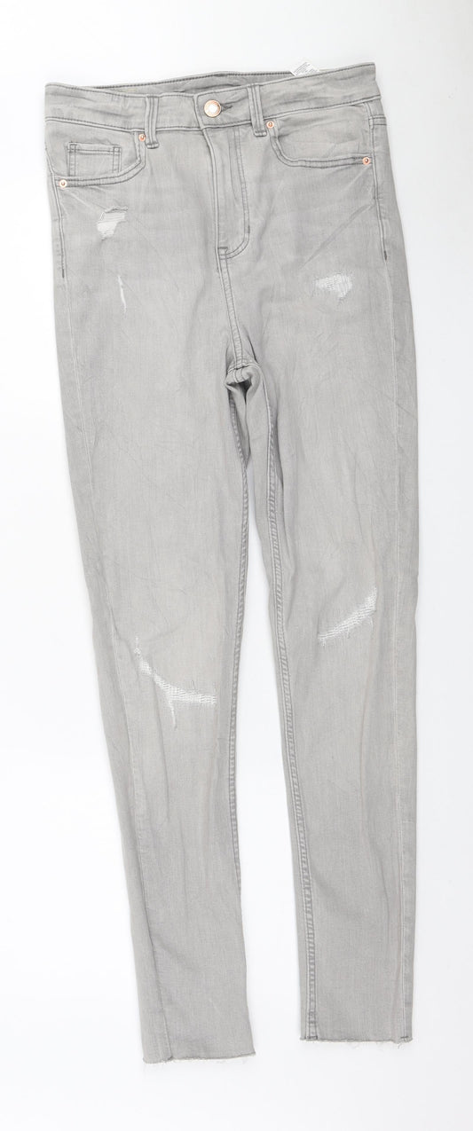 Marks and Spencer Womens Grey Cotton Skinny Jeans Size 10 L28 in Regular Zip