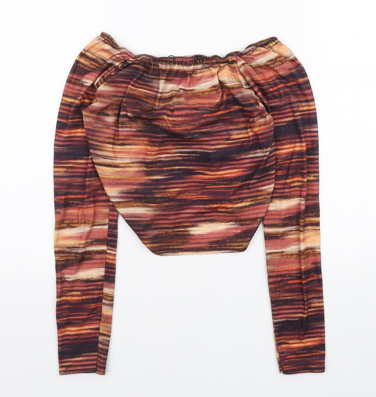 PRETTYLITTLETHING Womens Multicoloured Geometric Polyester Cropped Blouse Size 10 V-Neck - Ruched front