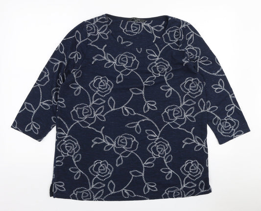Love Tees Womens Blue Floral Polyester Pullover Sweatshirt Size 16 Pullover