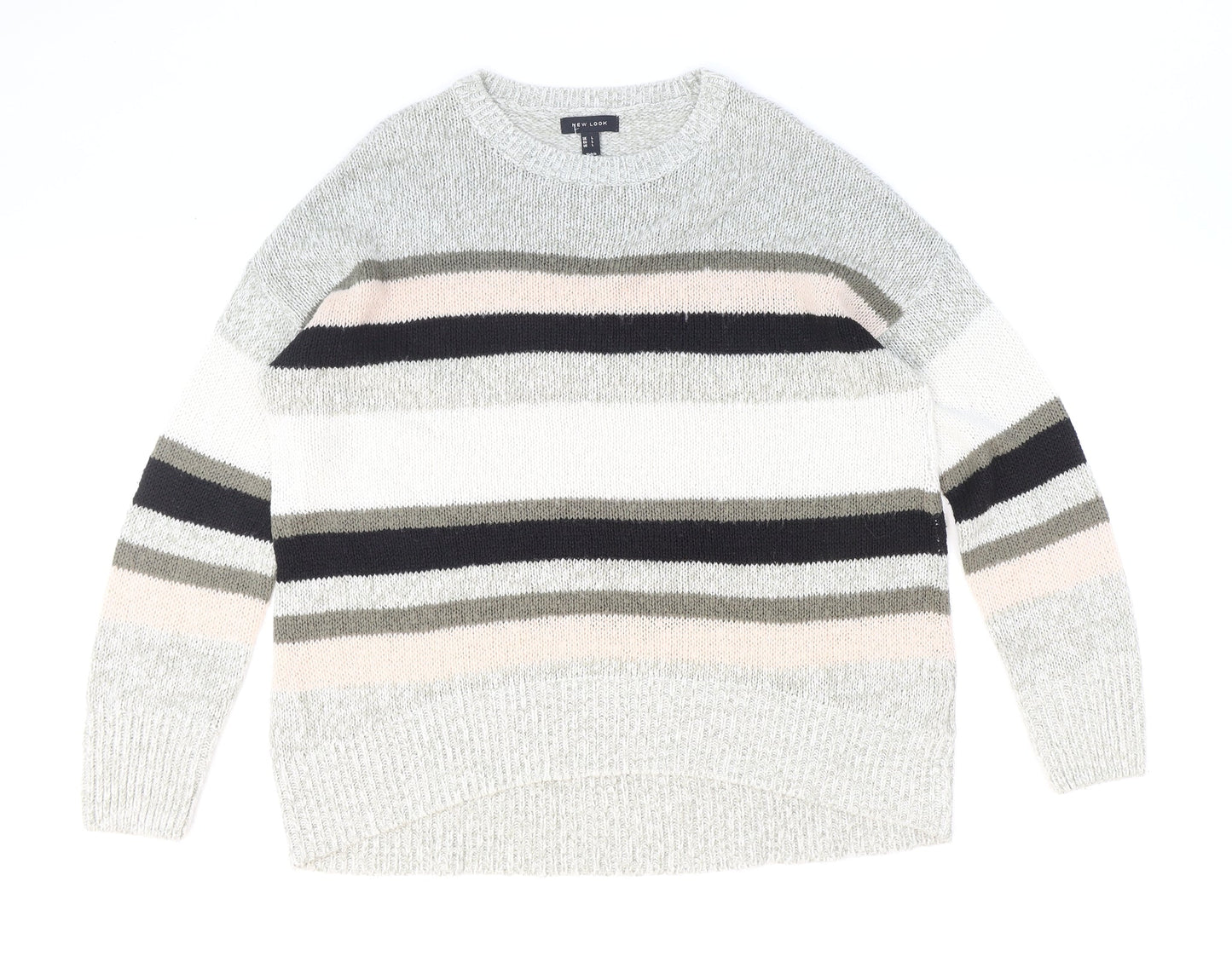 New Look Womens Multicoloured Round Neck Striped Acrylic Pullover Jumper Size L