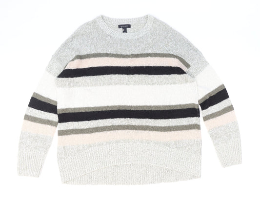New Look Womens Multicoloured Round Neck Striped Acrylic Pullover Jumper Size L
