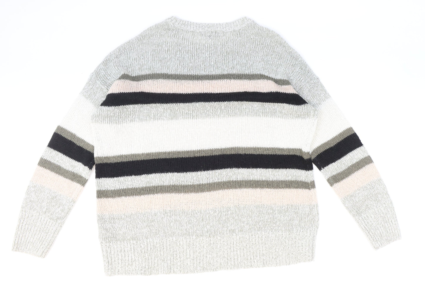 New Look Womens Multicoloured Round Neck Striped Acrylic Pullover Jumper Size L