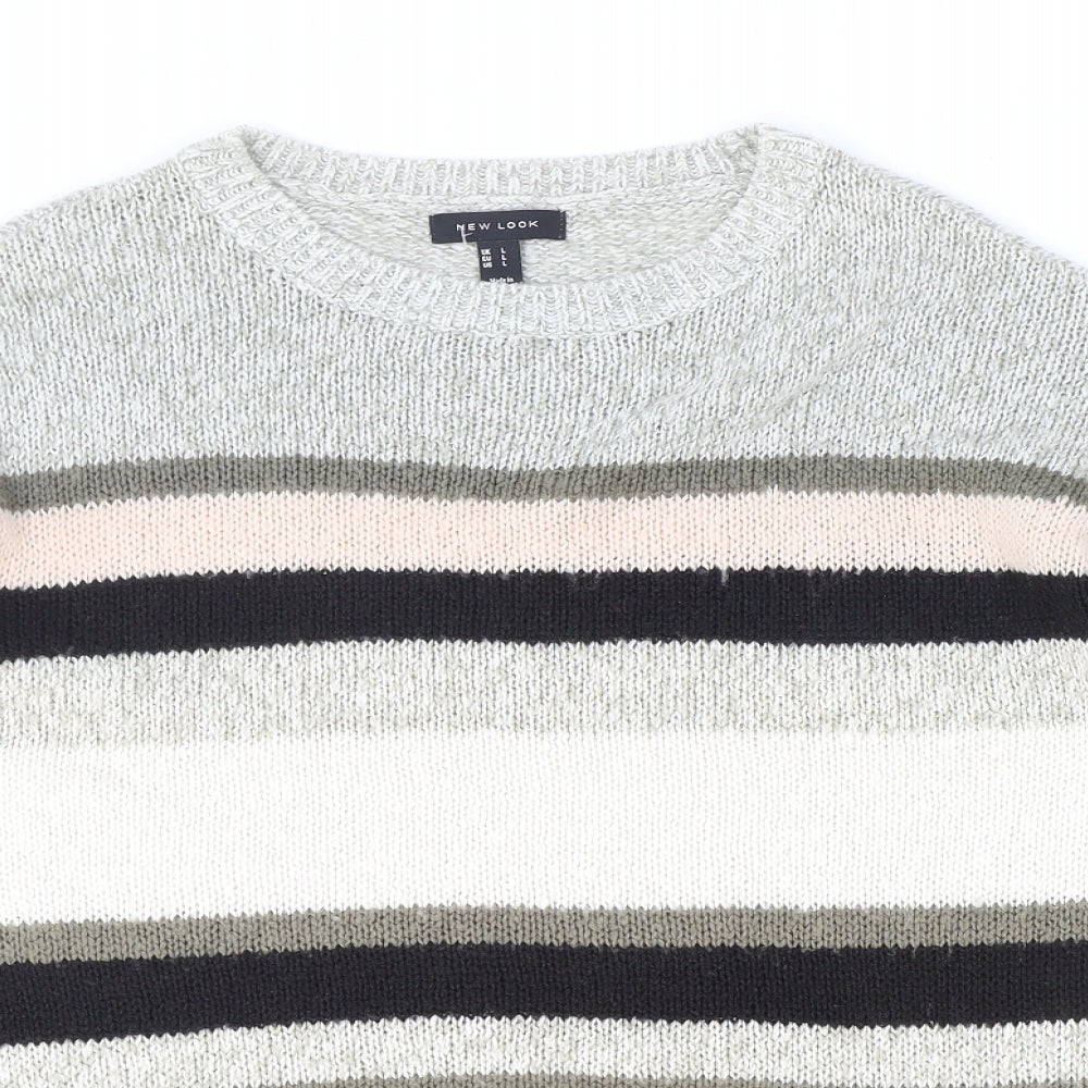 New Look Womens Multicoloured Round Neck Striped Acrylic Pullover Jumper Size L