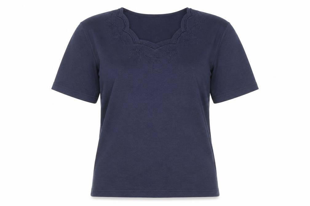 Paramour Womens Blue Floral Polyester Basic T-Shirt Size S V-Neck