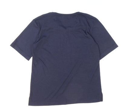 Paramour Womens Blue Floral Polyester Basic T-Shirt Size S V-Neck