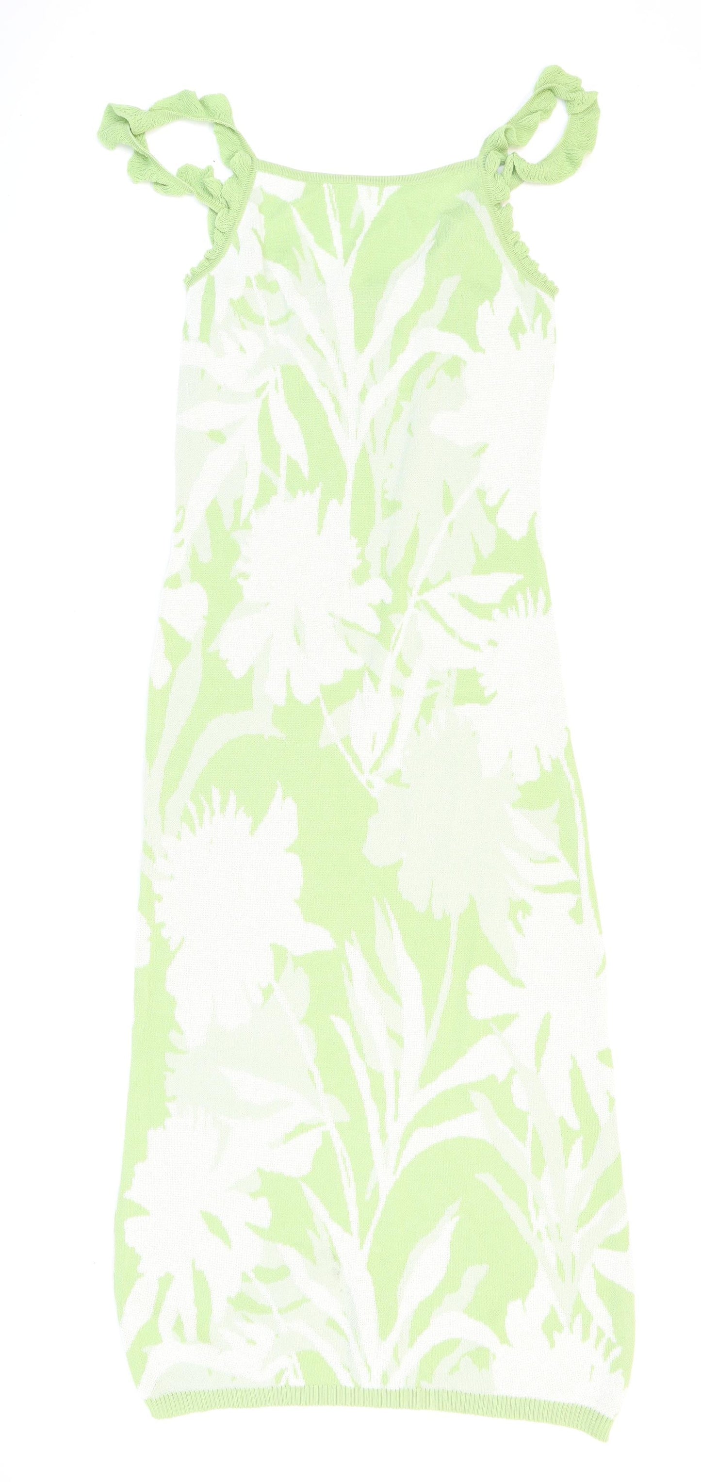 Cider Womens Green Floral Acrylic Bodycon Size S Square Neck Pullover