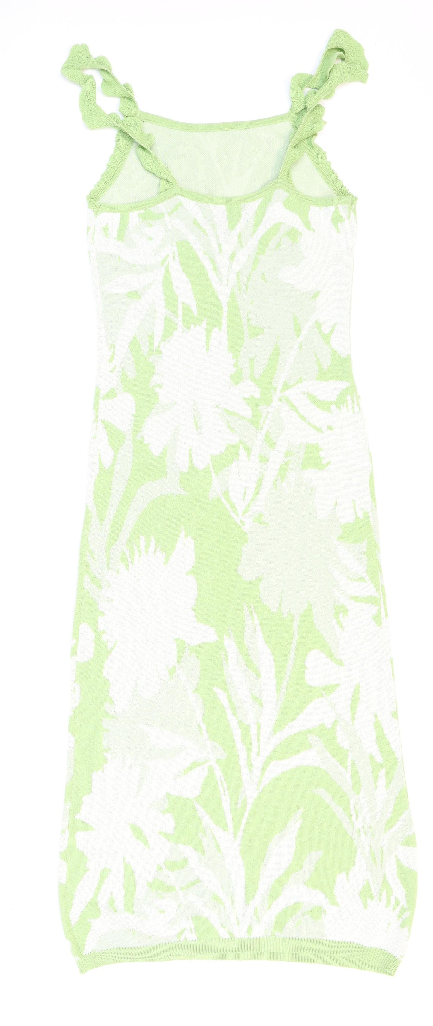 Cider Womens Green Floral Acrylic Bodycon Size S Square Neck Pullover