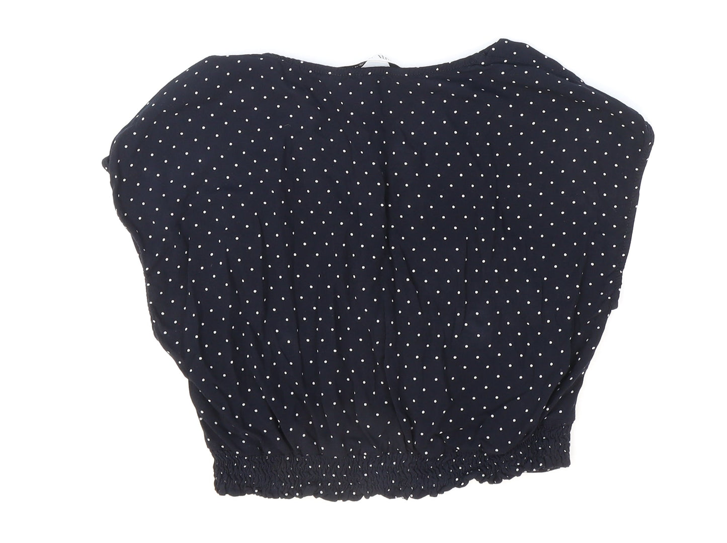 Zara Womens Blue Polka Dot Viscose Cropped Blouse Size 4 V-Neck