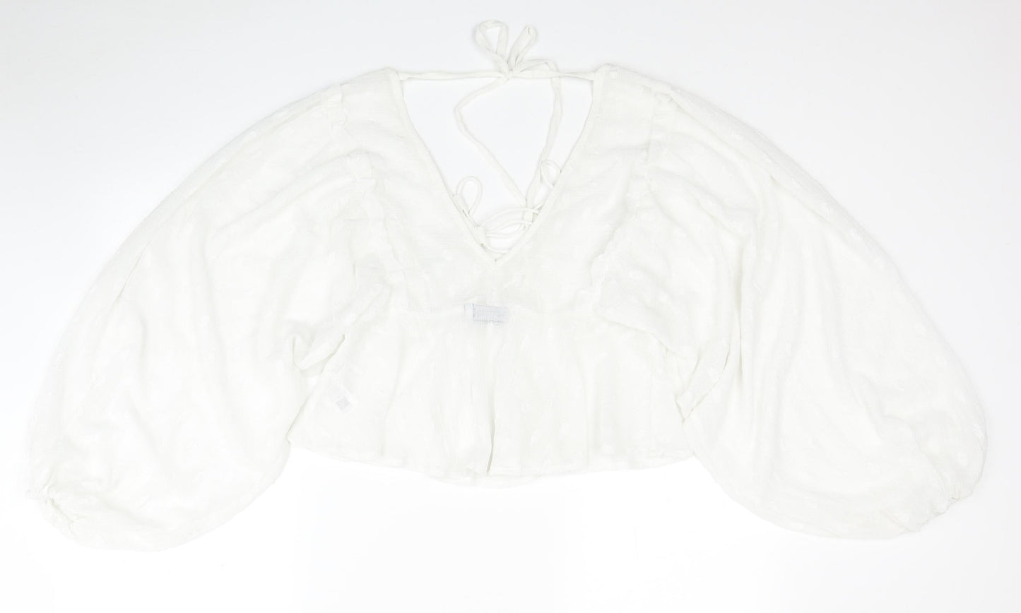 ASOS Womens White Geometric Polyester Basic Blouse Size 6 V-Neck