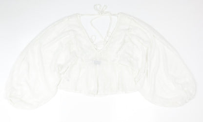 ASOS Womens White Geometric Polyester Basic Blouse Size 6 V-Neck