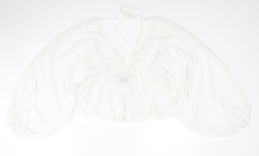 ASOS Womens White Geometric Polyester Basic Blouse Size 6 V-Neck
