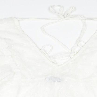 ASOS Womens White Geometric Polyester Basic Blouse Size 6 V-Neck
